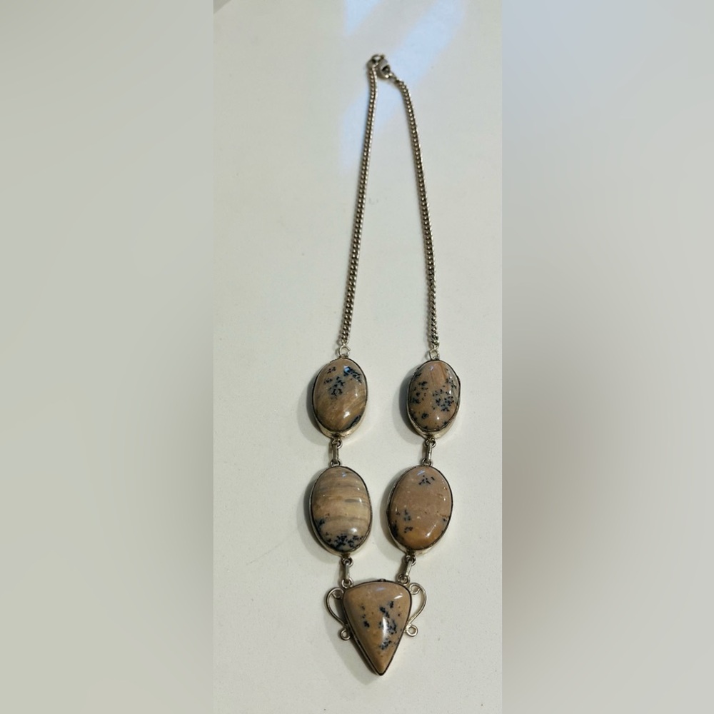 Natural Semi Precious Dendritic Agate 925 sterling silver Necklace Pendant